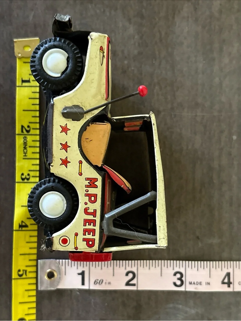 Vintage Toy M.P.  Jeep SSS Japan 1950s Tin Litho Friction Powered